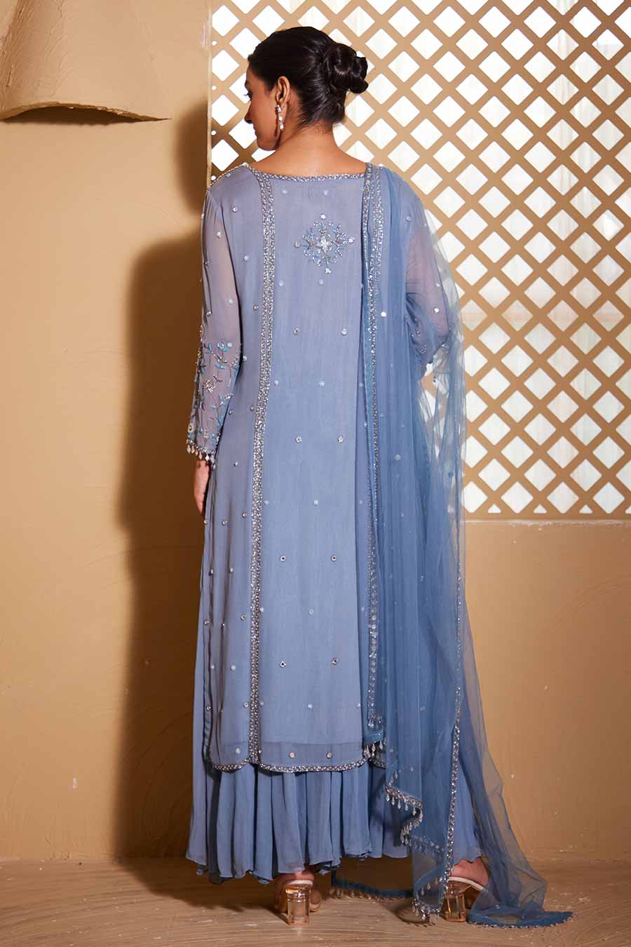 Steel Blue Adakara Embroidered Sharara Set