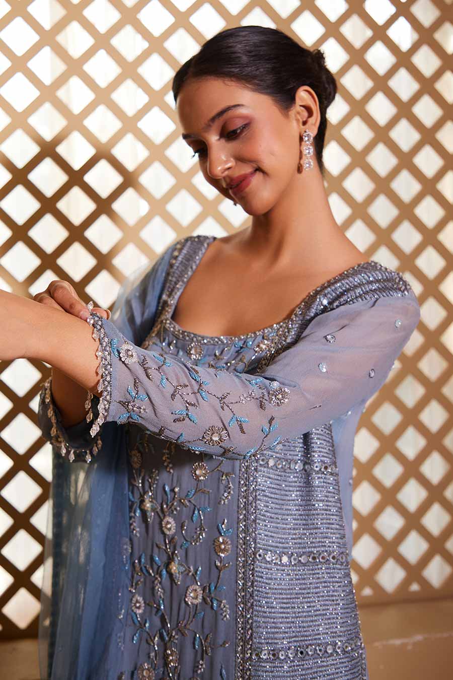 Steel Blue Adakara Embroidered Sharara Set