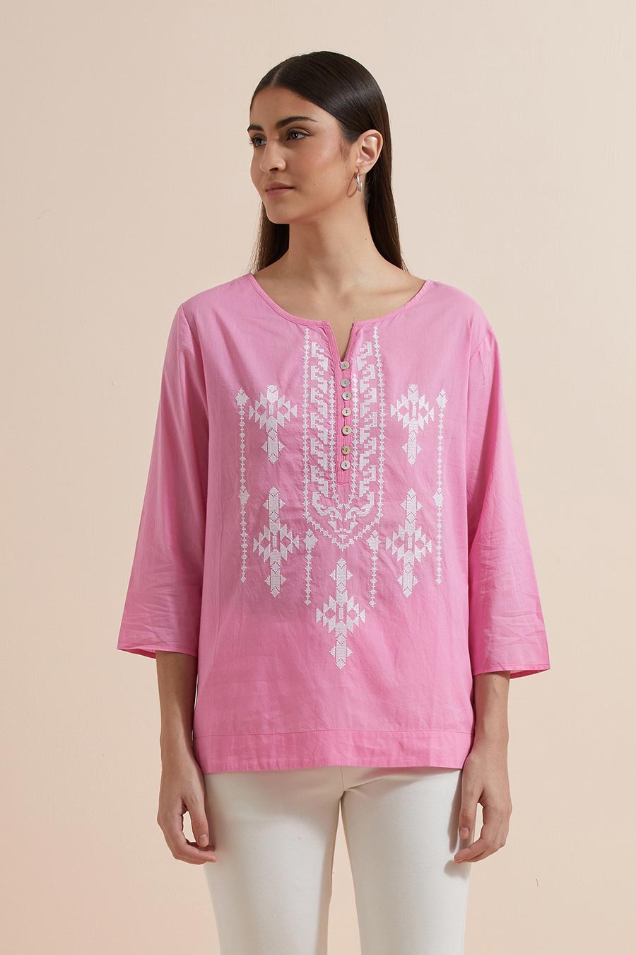 Fuchsia Cotton Embroidered Top