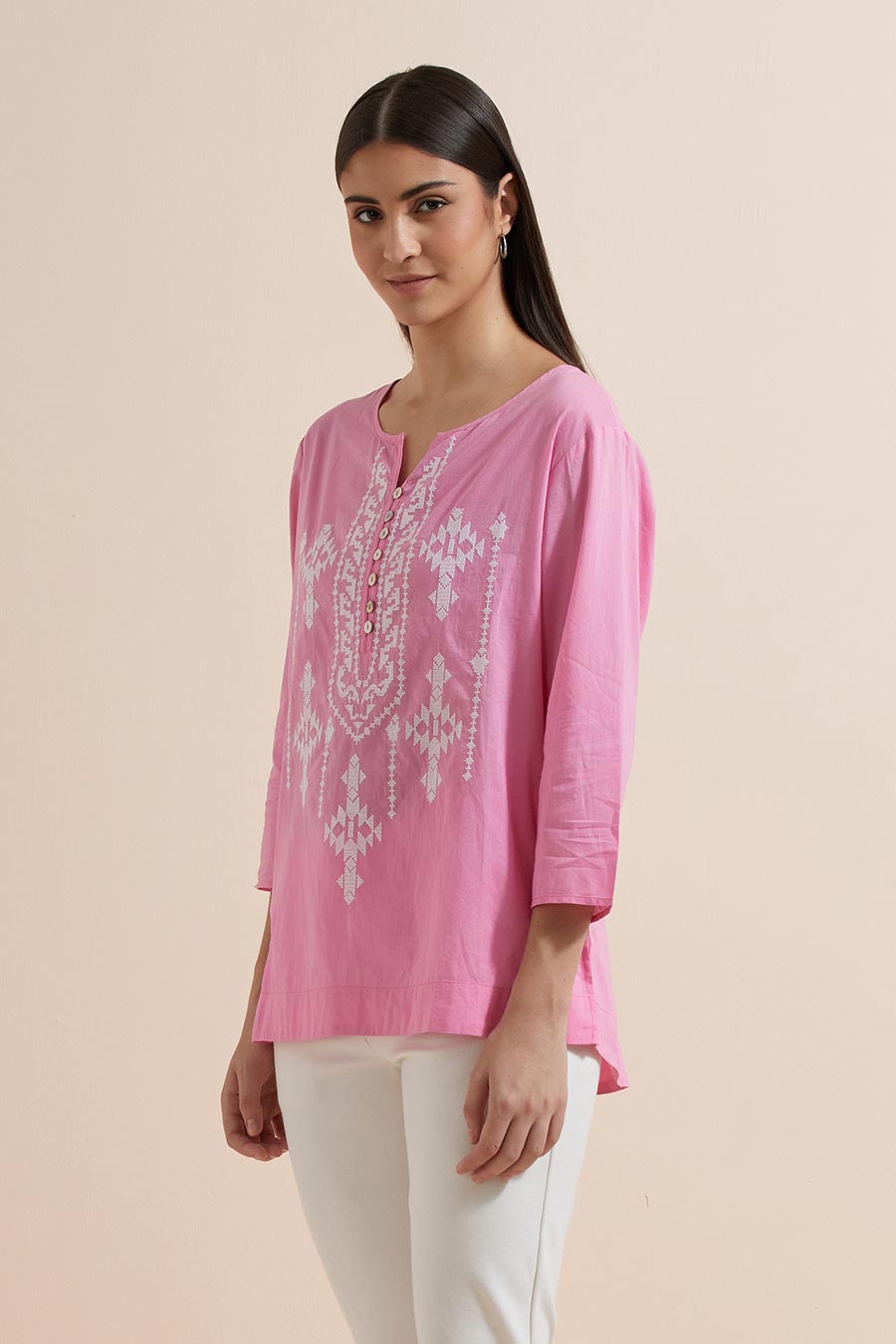 Fuchsia Cotton Embroidered Top