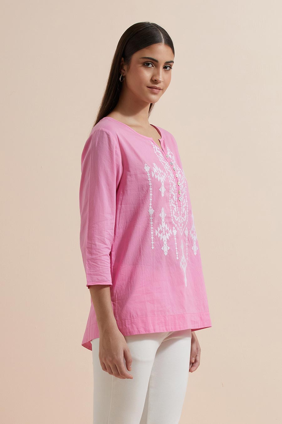 Fuchsia Cotton Embroidered Top