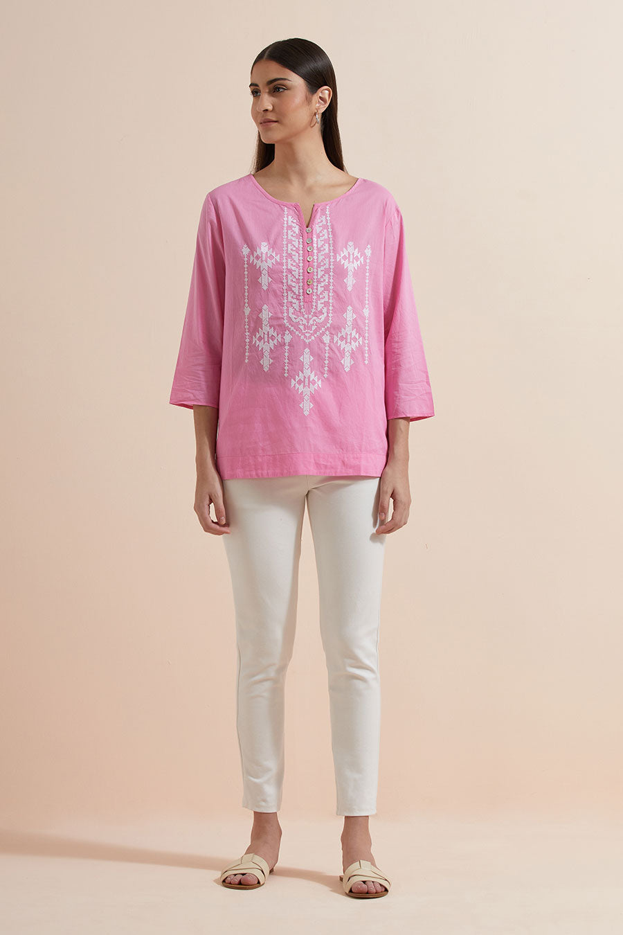 Fuchsia Cotton Embroidered Top