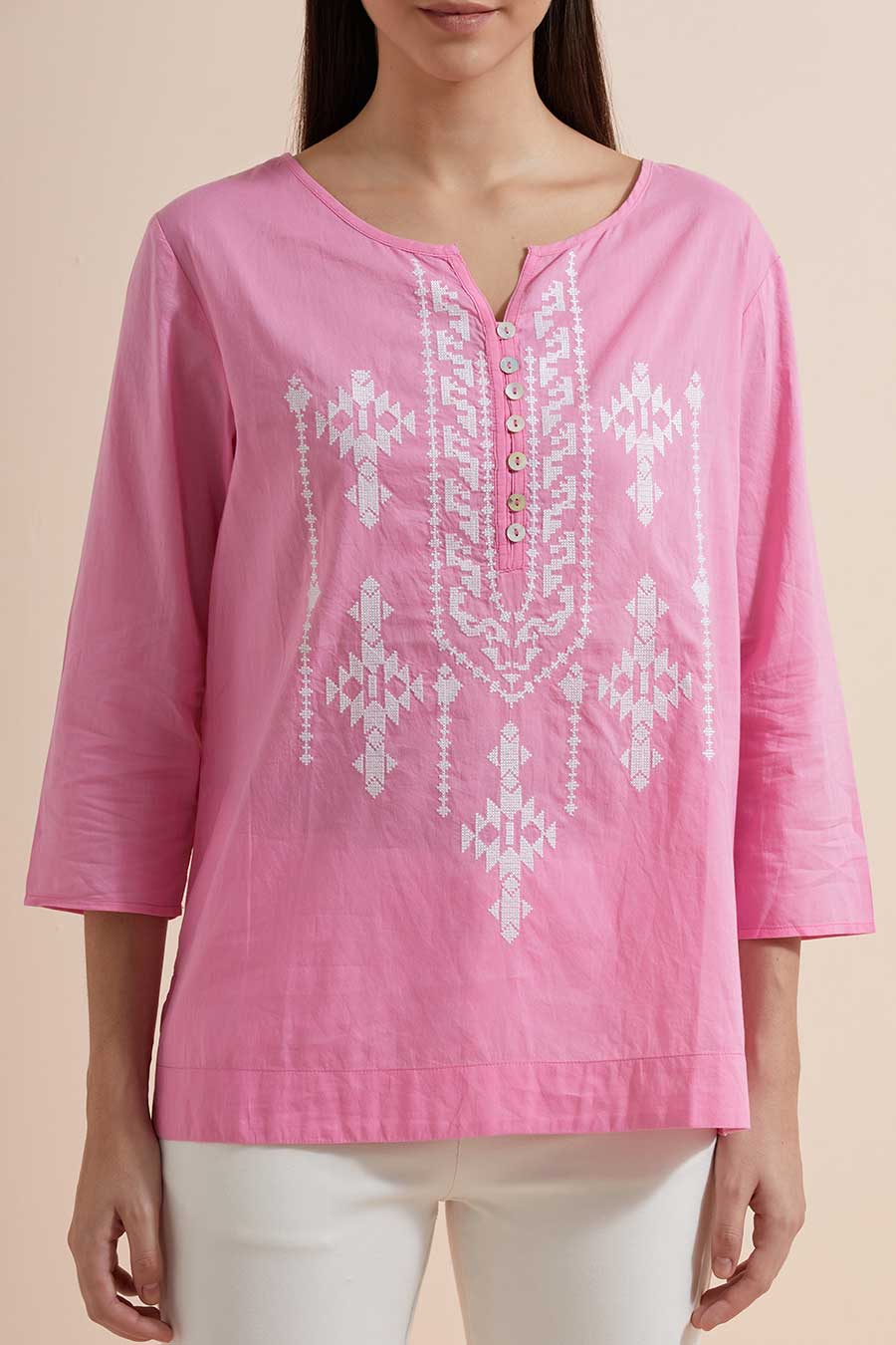 Fuchsia Cotton Embroidered Top