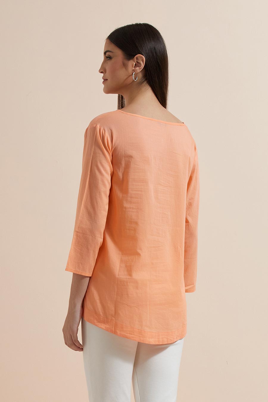 Orange Cotton Embroidered Top