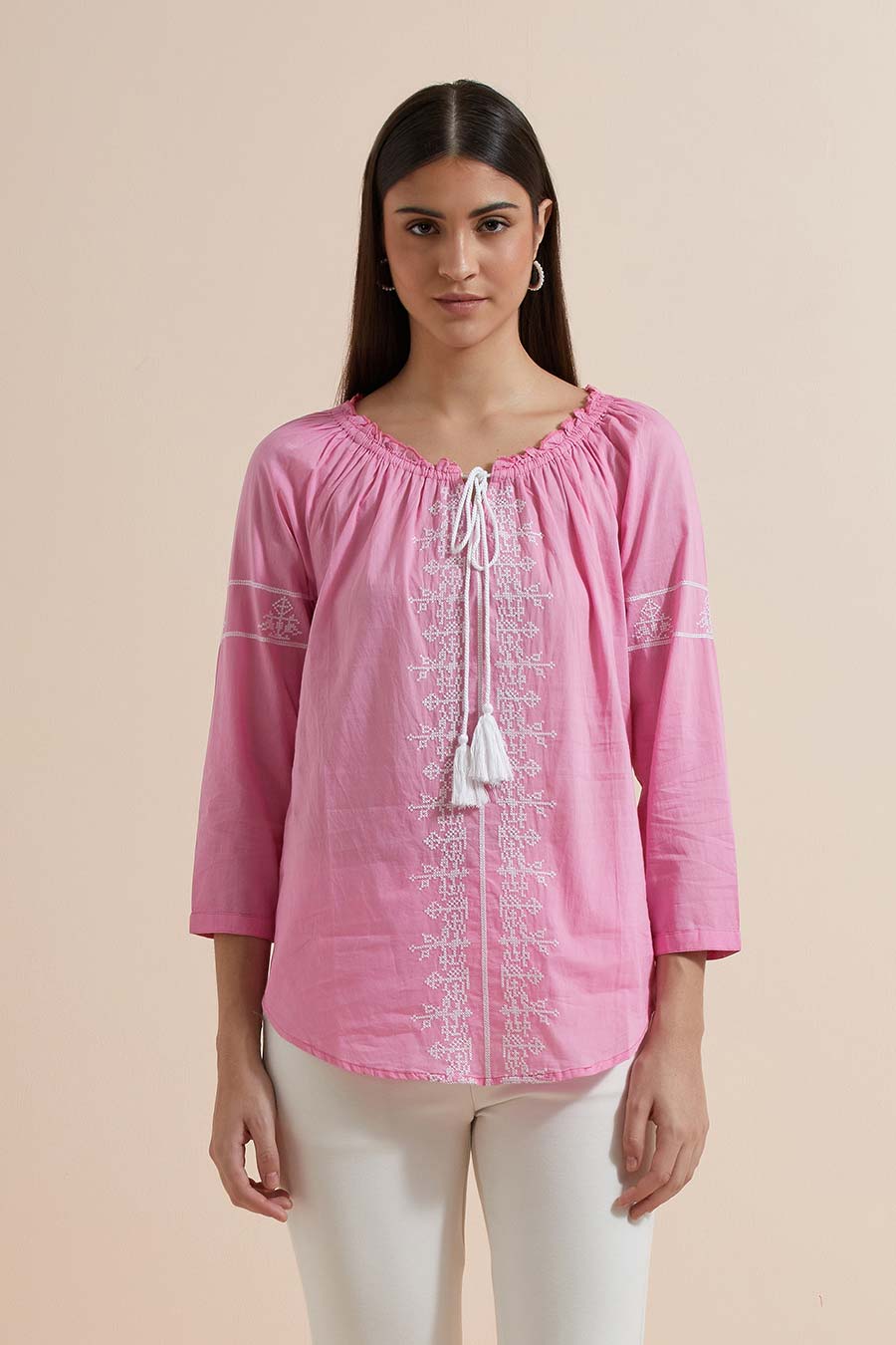 Fuchsia Cotton Embroidered Top