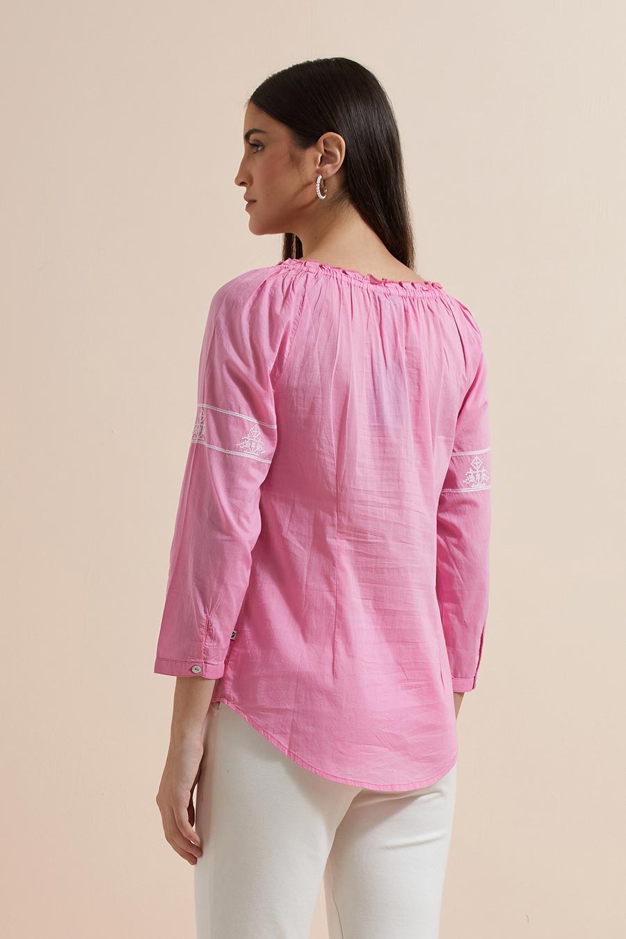 Fuchsia Cotton Embroidered Top