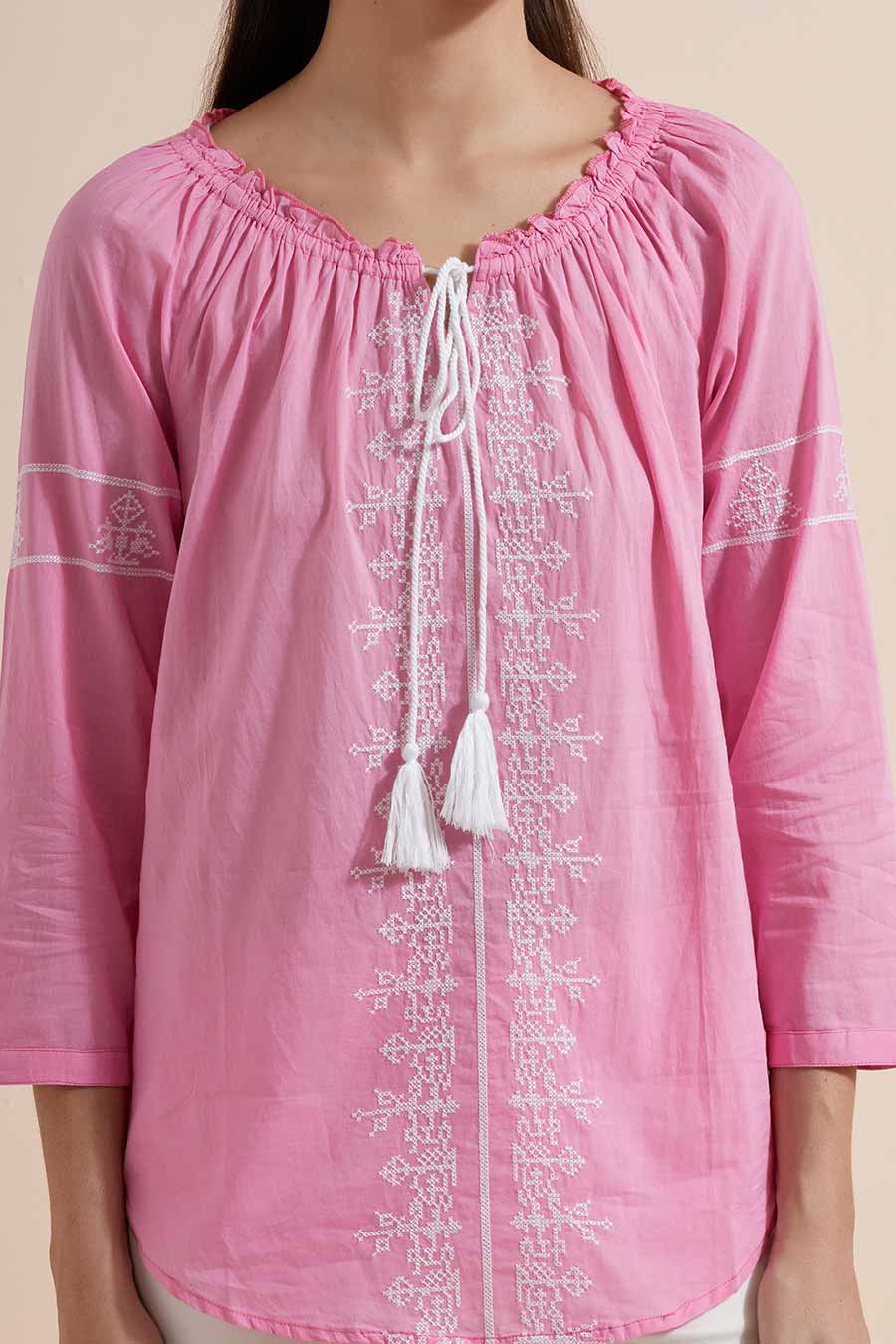 Fuchsia Cotton Embroidered Top