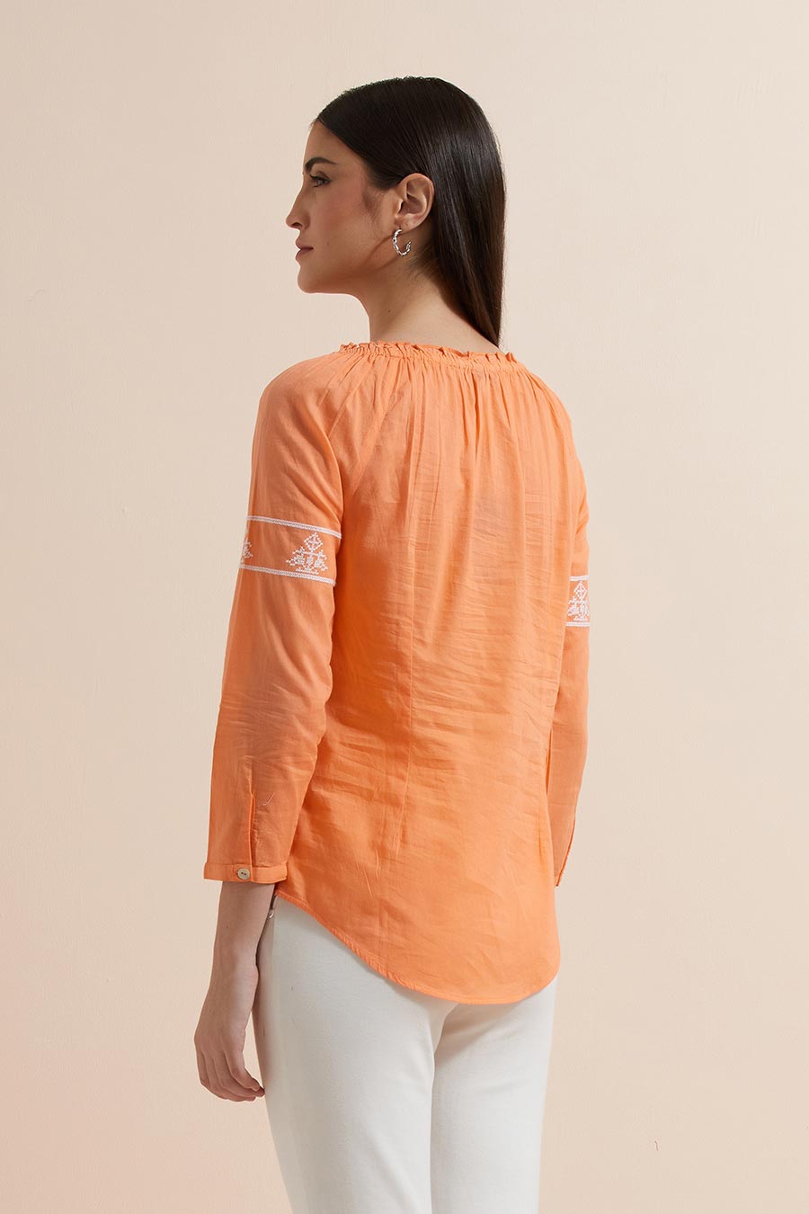 Orange Cotton Embroidered Top