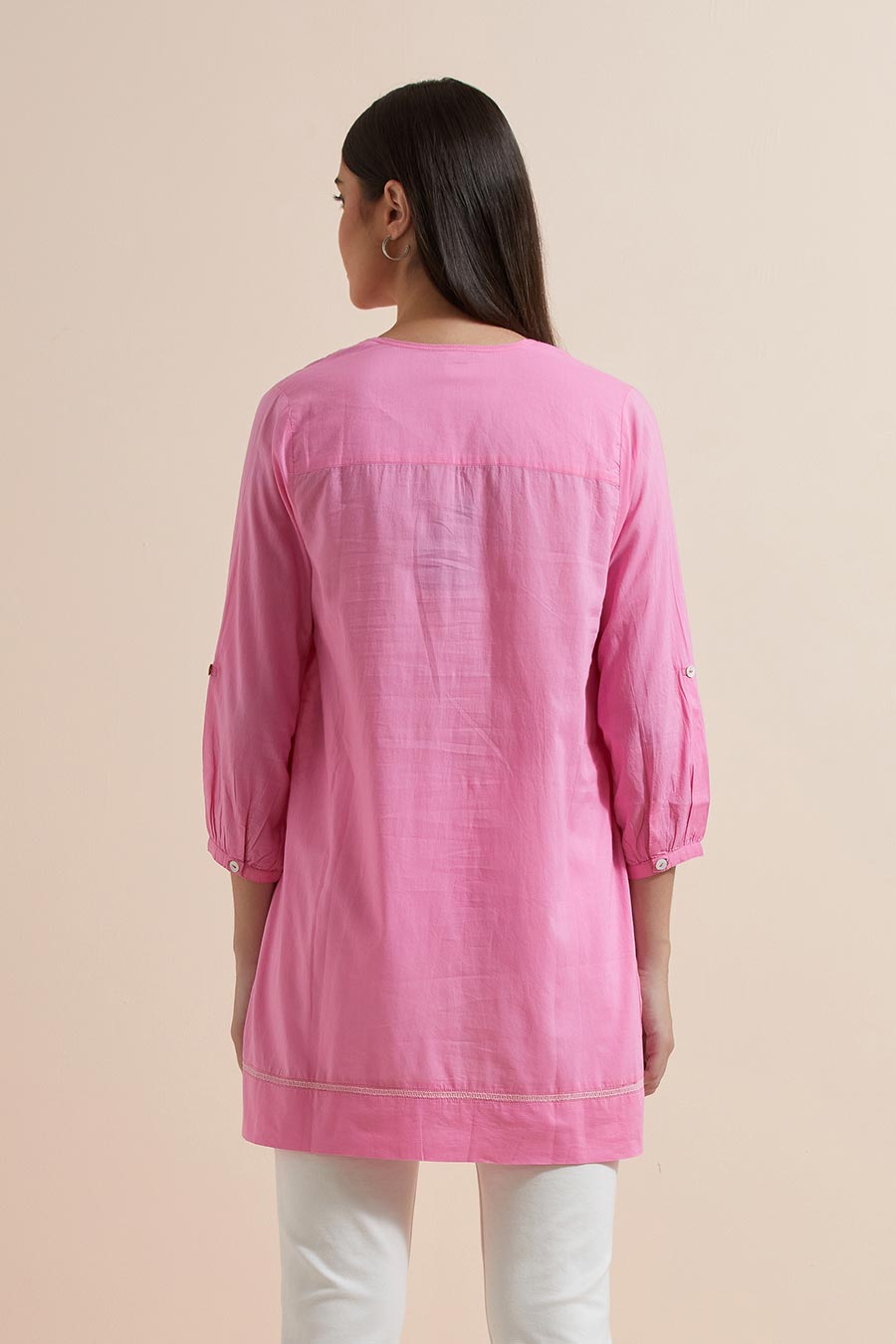 Fuchsia Cotton Sequin Embroidered Top