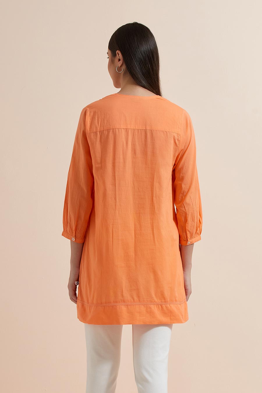 Orange Cotton Sequin Embroidered Top