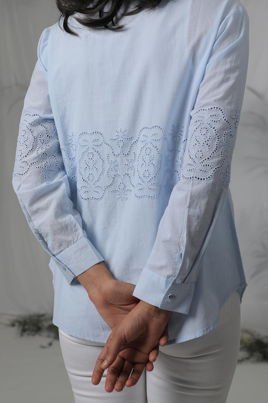 Blue Cotton Embroidered Shirt
