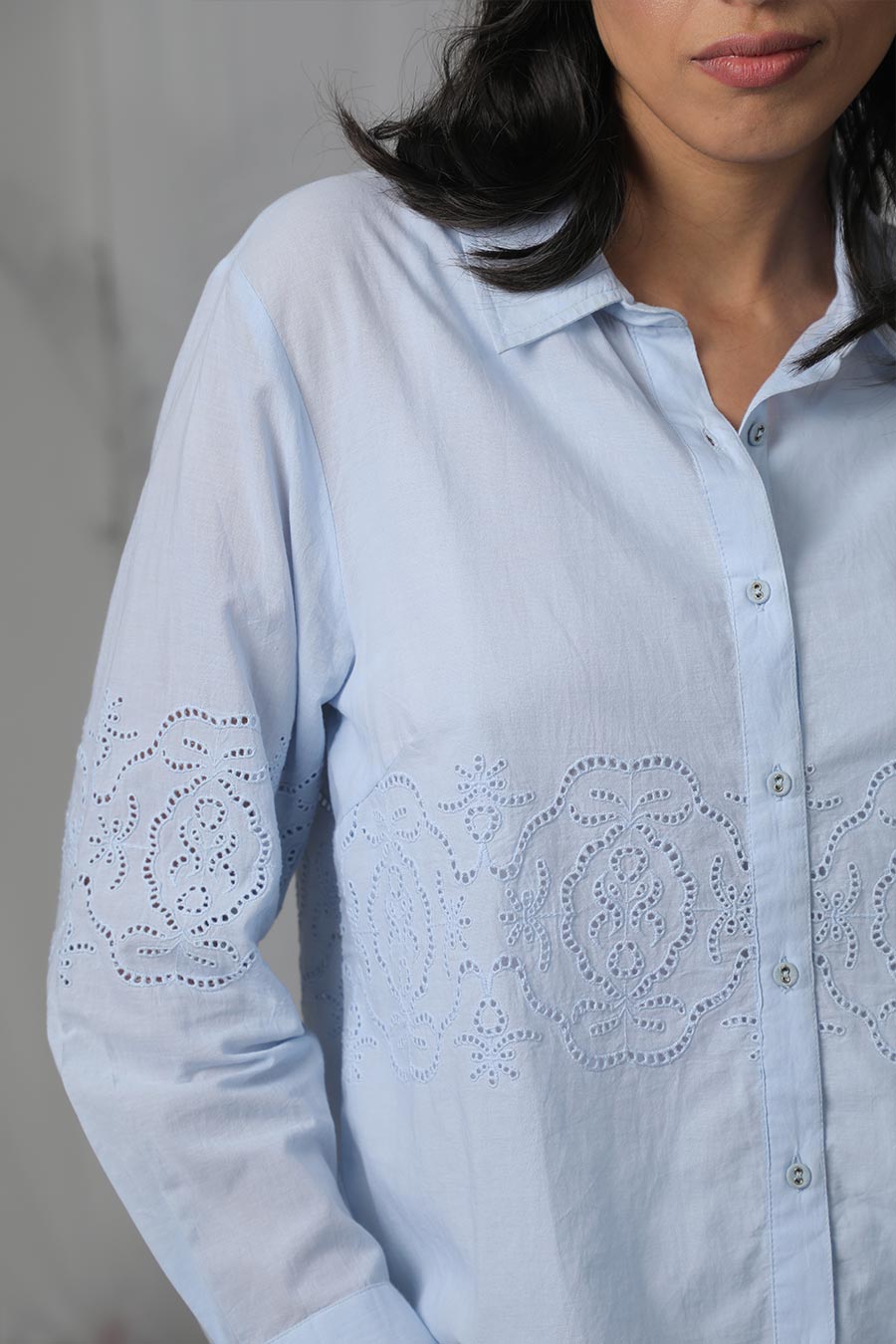Blue Cotton Embroidered Shirt