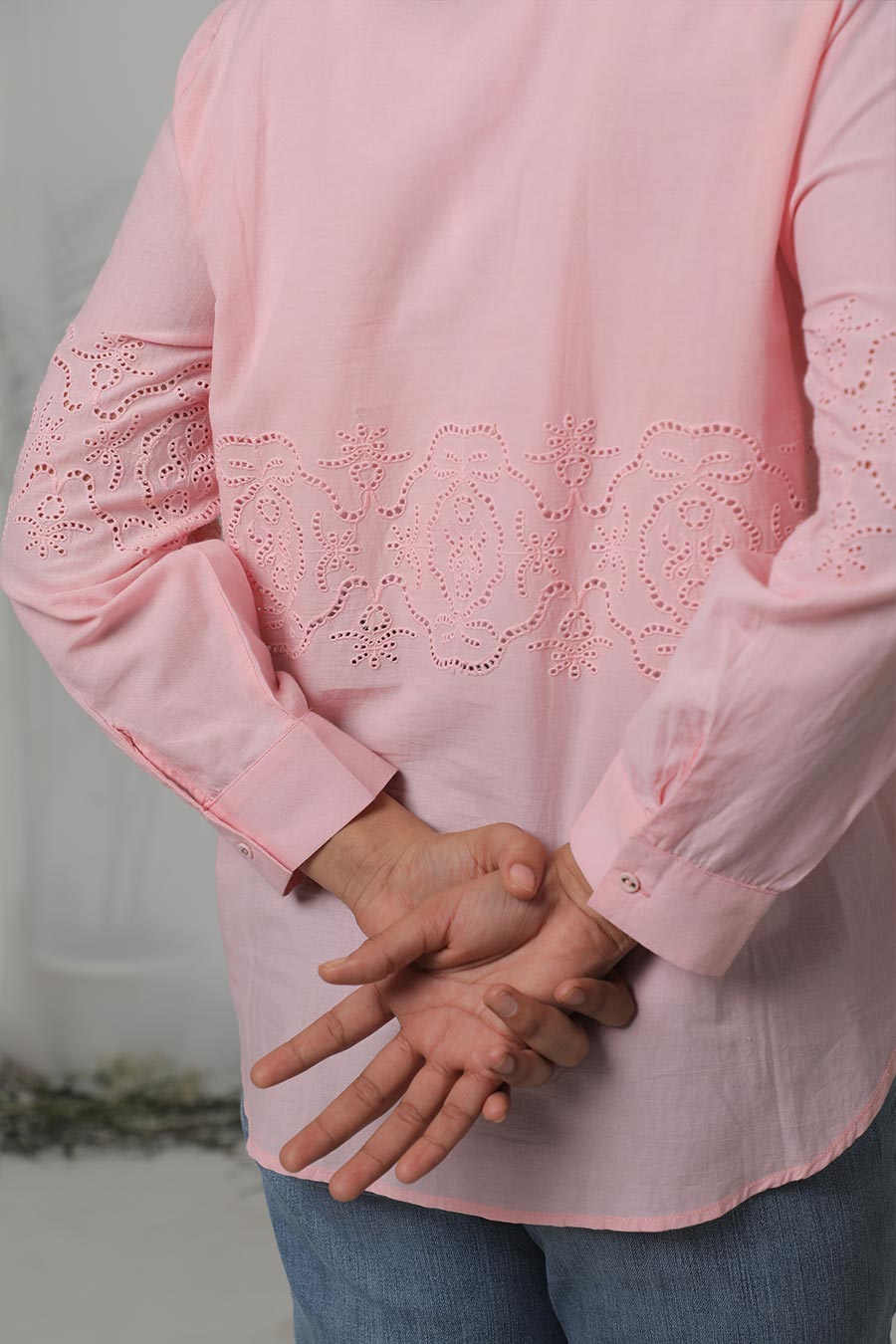 Pink Cotton Embroidered Shirt