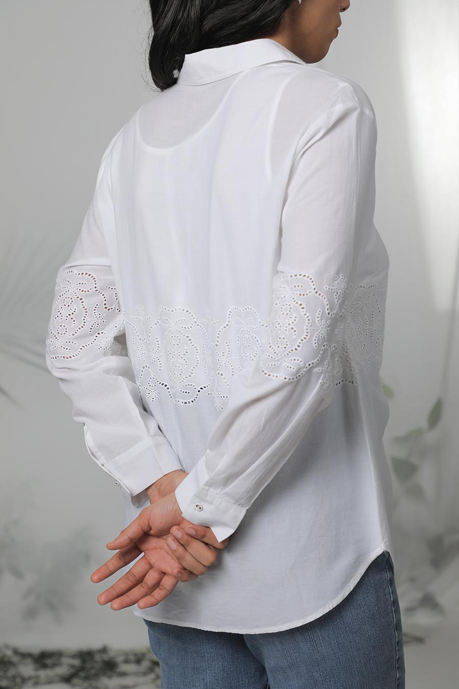 White Cotton Embroidered Shirt