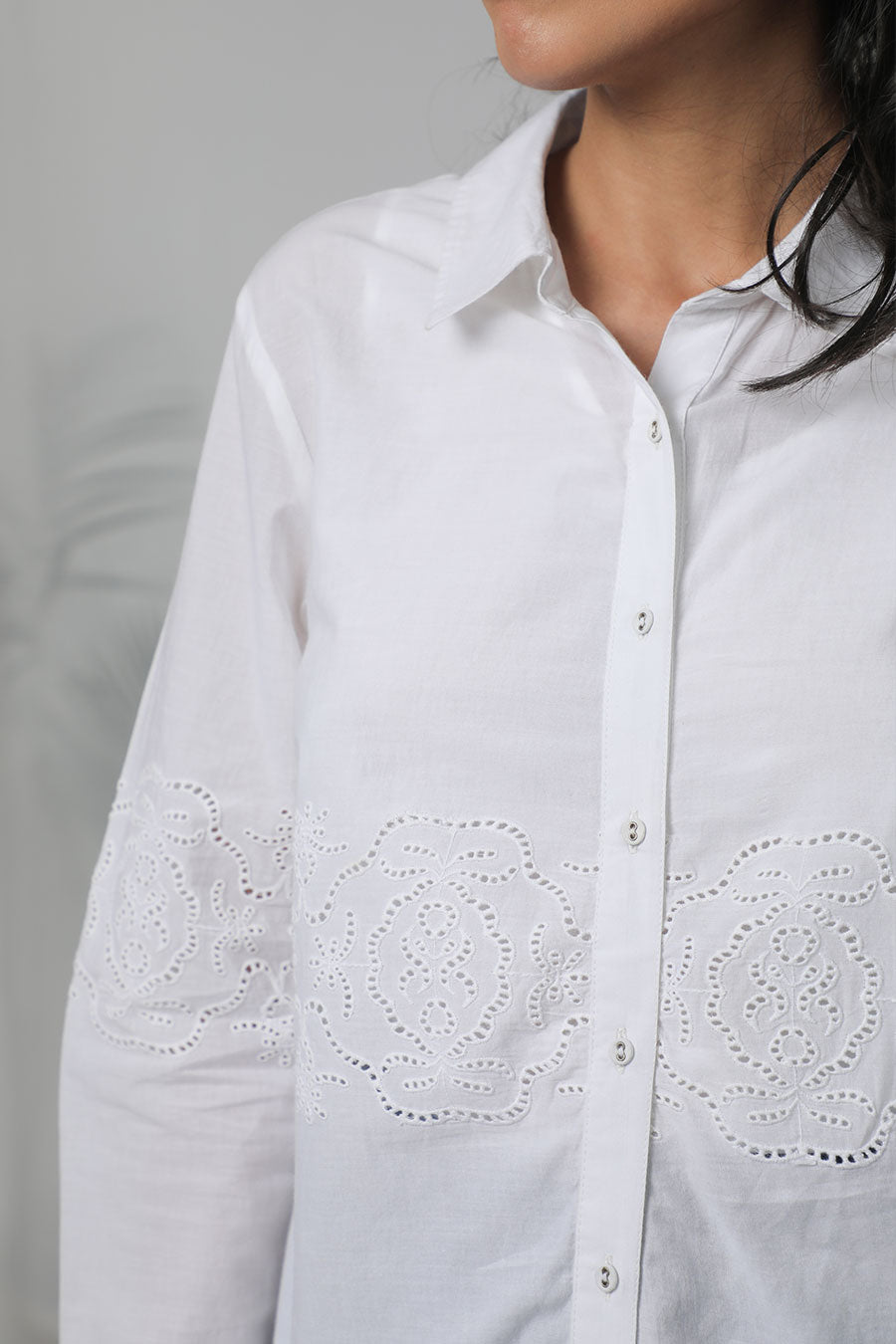 White Cotton Embroidered Shirt