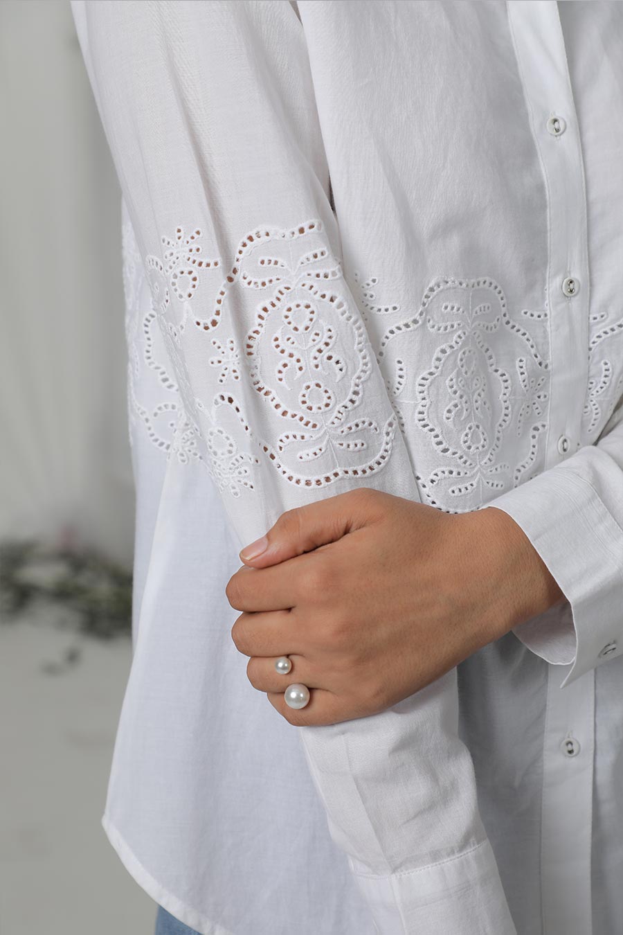 White Cotton Embroidered Shirt