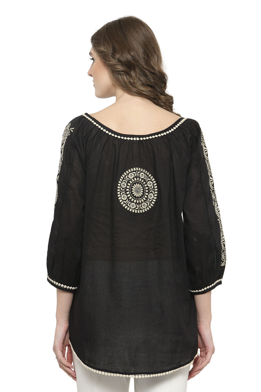 Black Cotton Embroidered Top