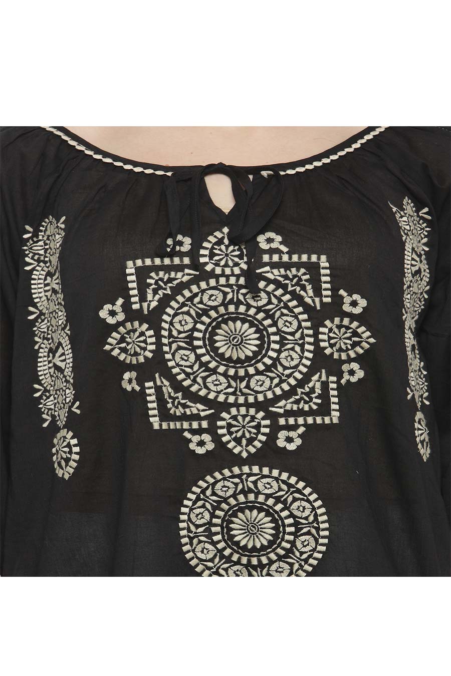 Black Cotton Embroidered Top