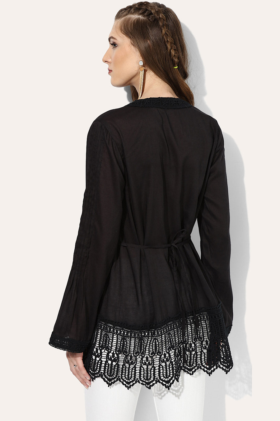 Black Cotton Lace Embroidered Top