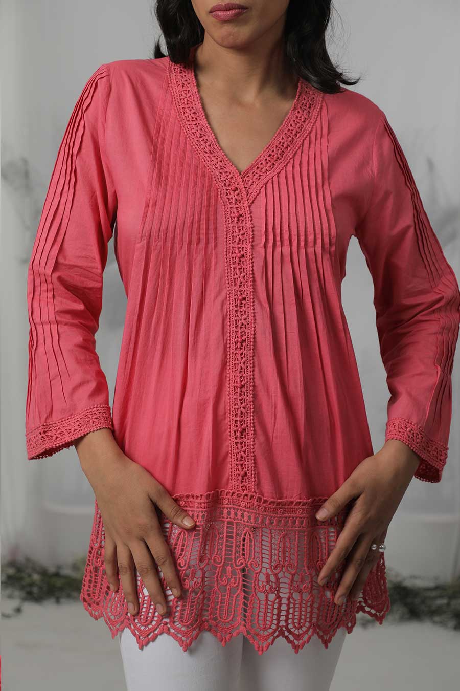 Red Cotton Lace Embroidered Top