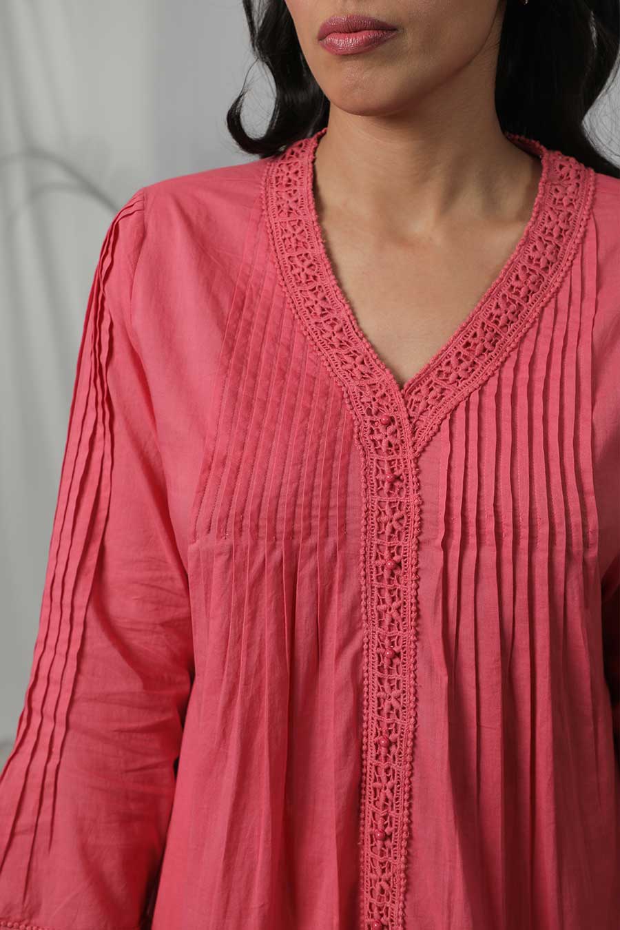 Red Cotton Lace Embroidered Top