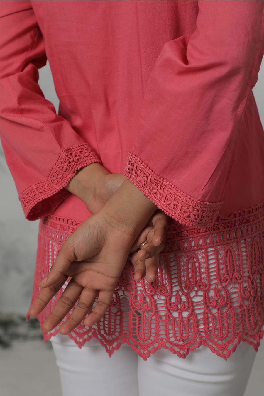 Red Cotton Lace Embroidered Top