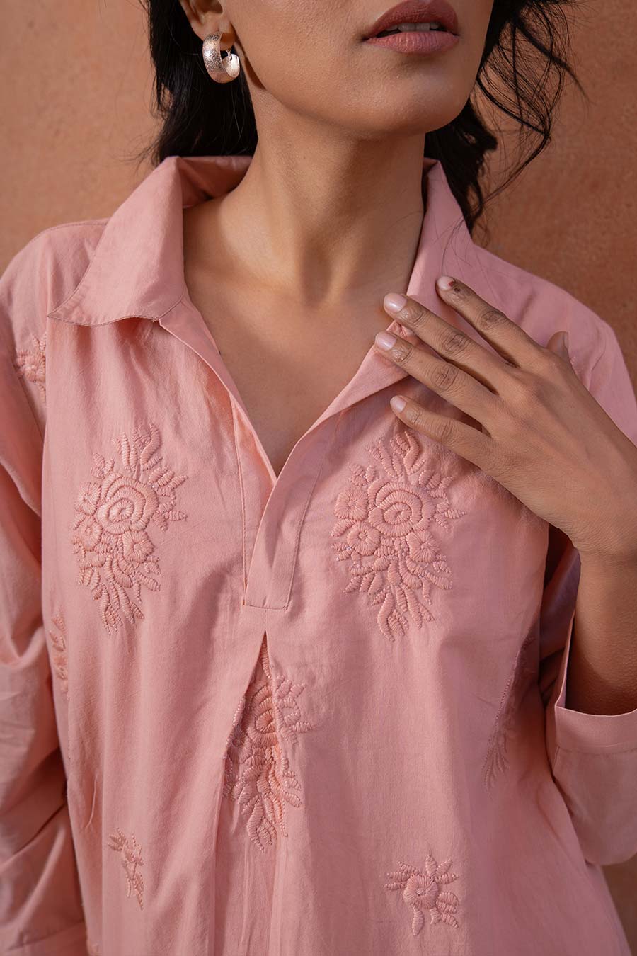 Pink Cotton Embroidered Kurta Dress
