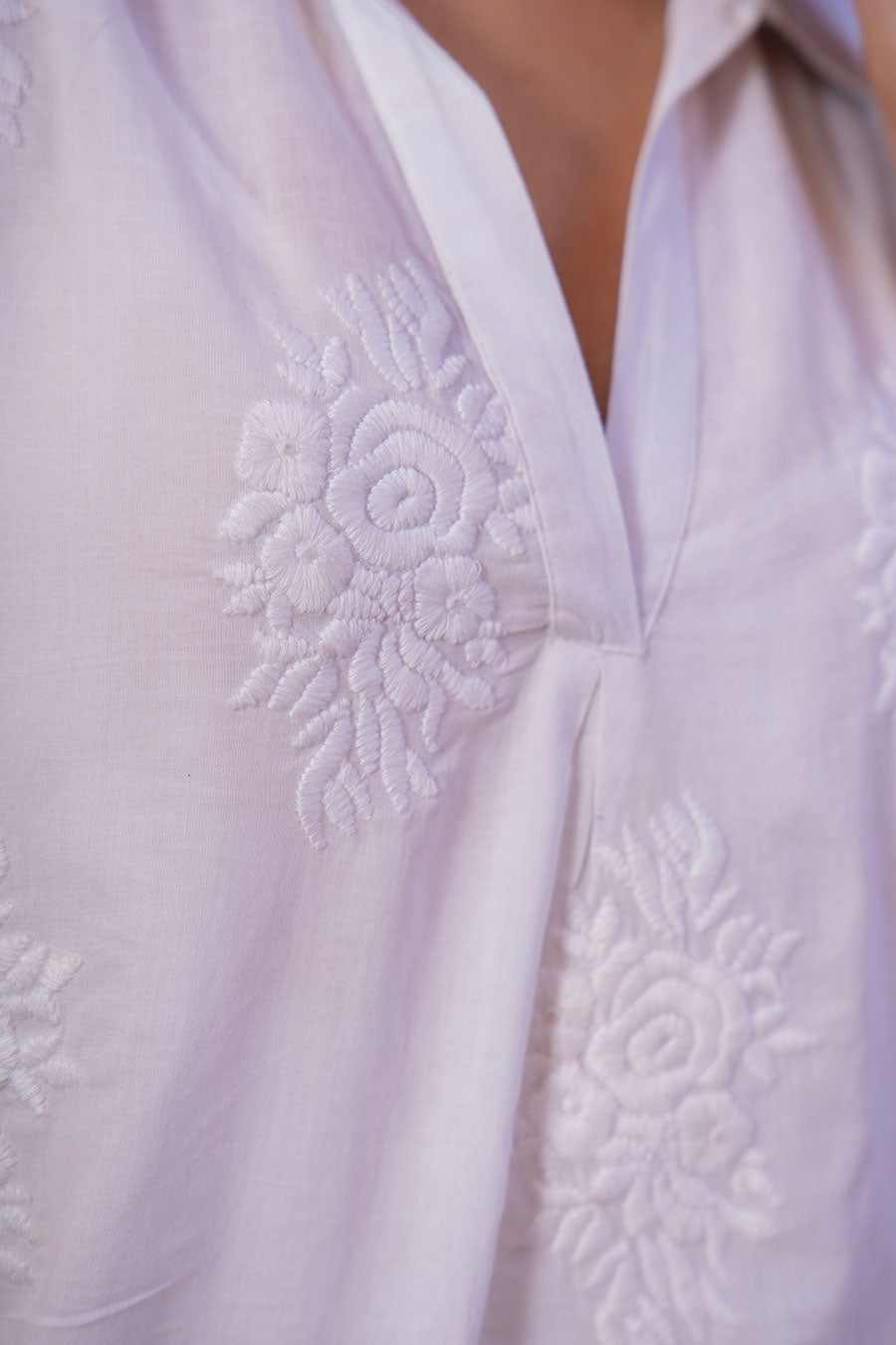 White Cotton Embroidered Kurta Dress