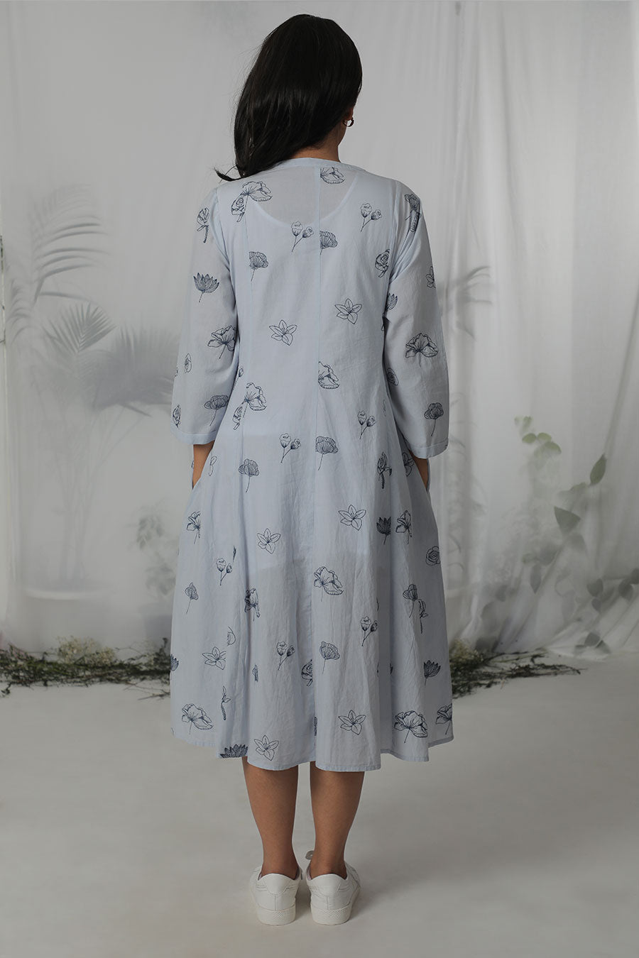 Grey Cotton Embroidered Dress