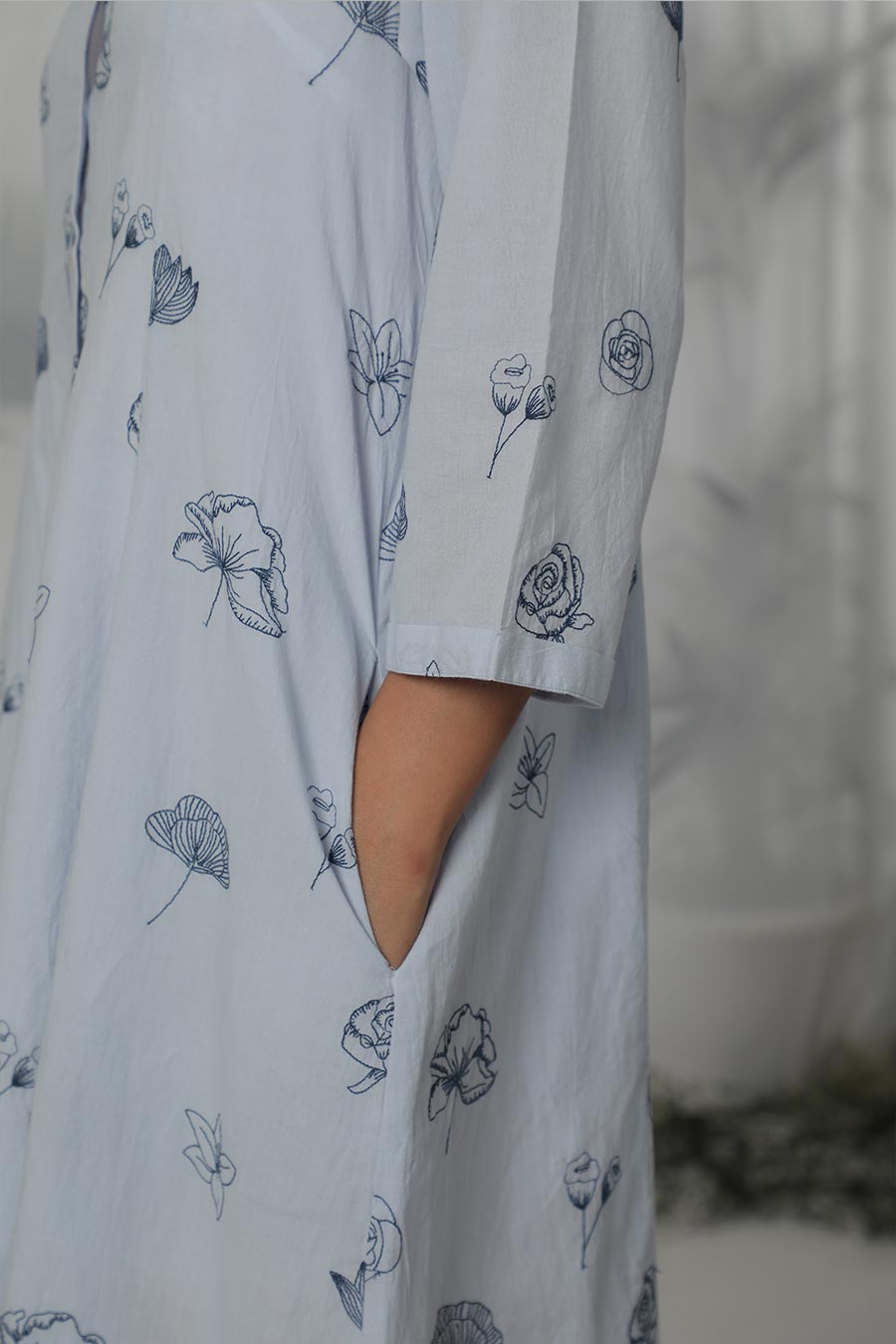 Grey Cotton Embroidered Dress