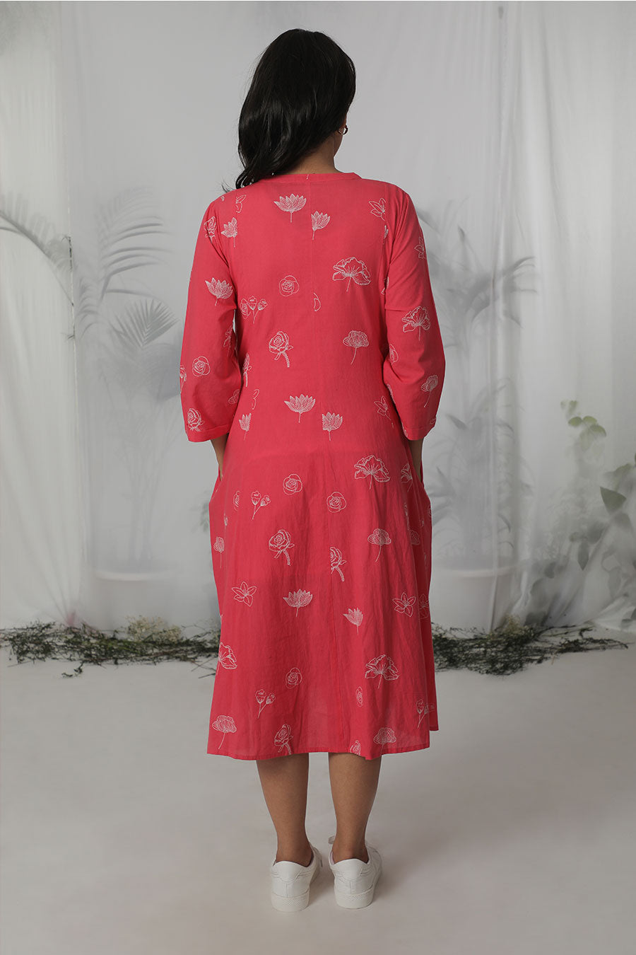 Red Cotton Embroidered Dress