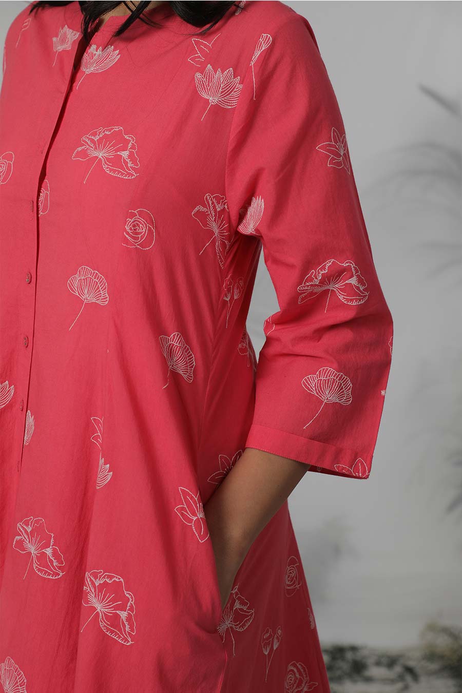 Red Cotton Embroidered Dress
