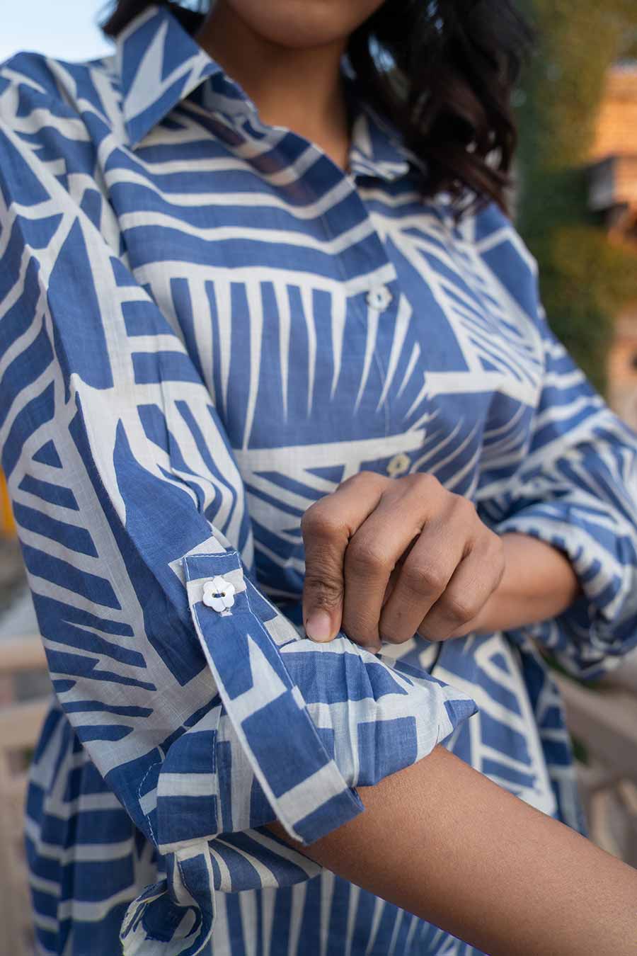 Blue Cotton Printed Shirt Dress