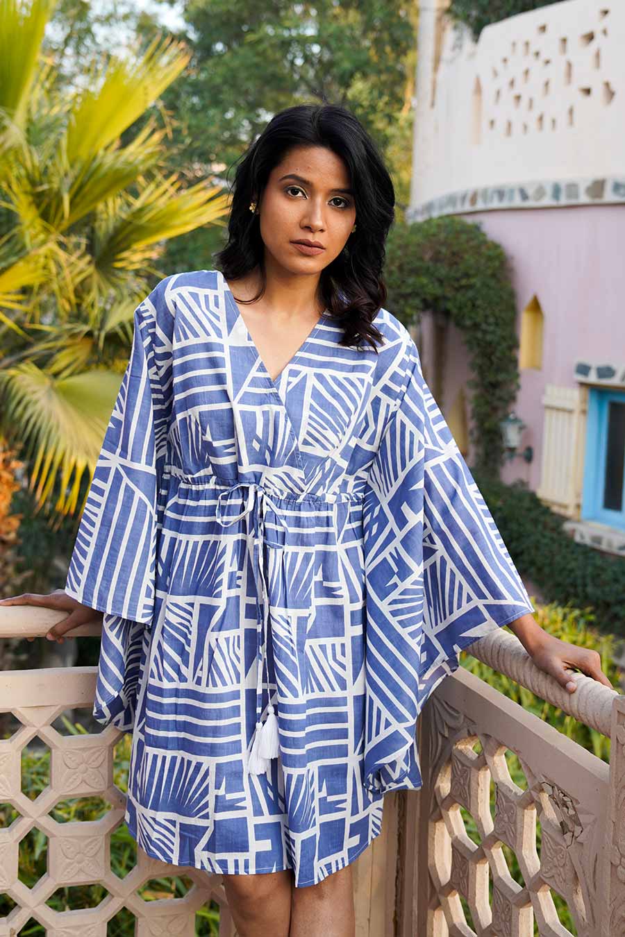 Blue Cotton Printed Kaftan Dress