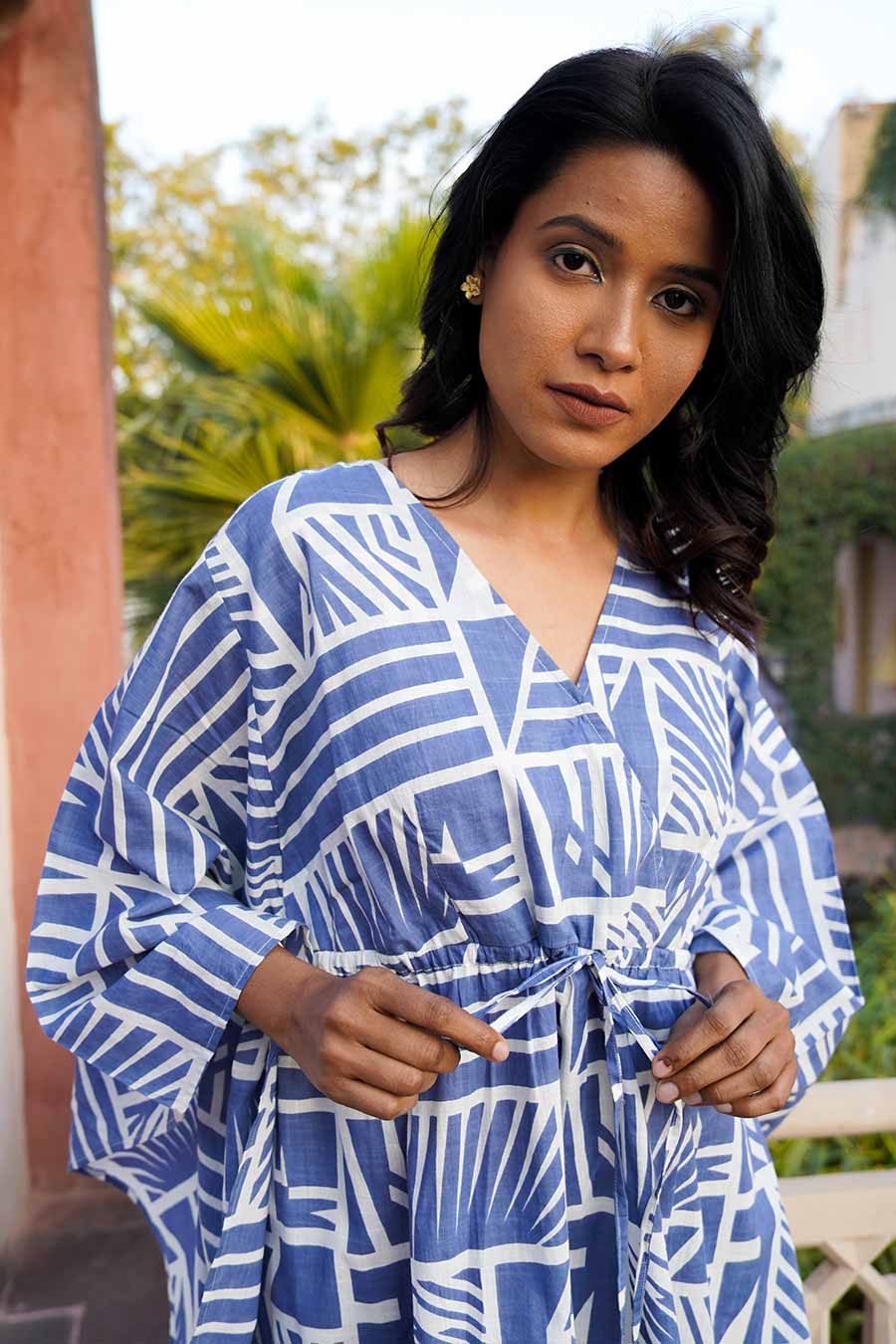 Blue Cotton Printed Kaftan Dress