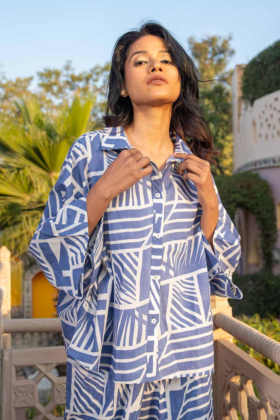 Blue Cotton Printed Shirt