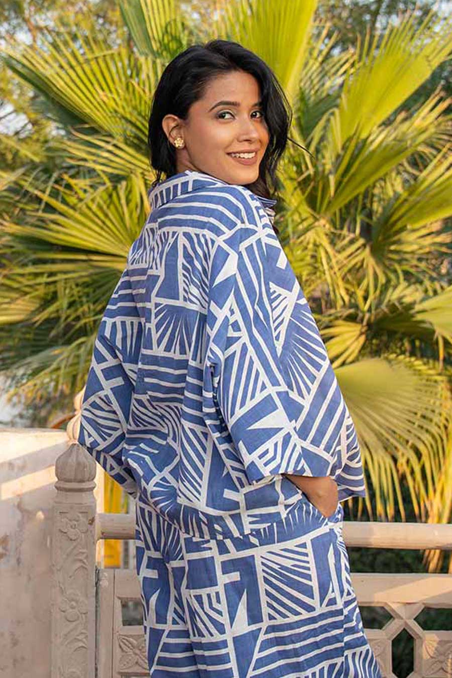 Blue Cotton Printed Shirt