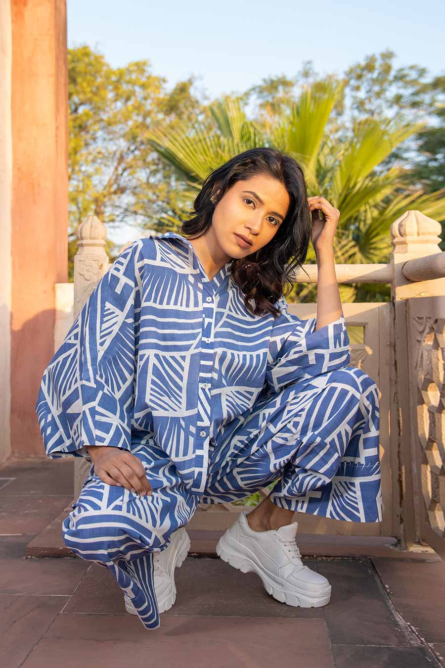 Blue Cotton Printed Shirt