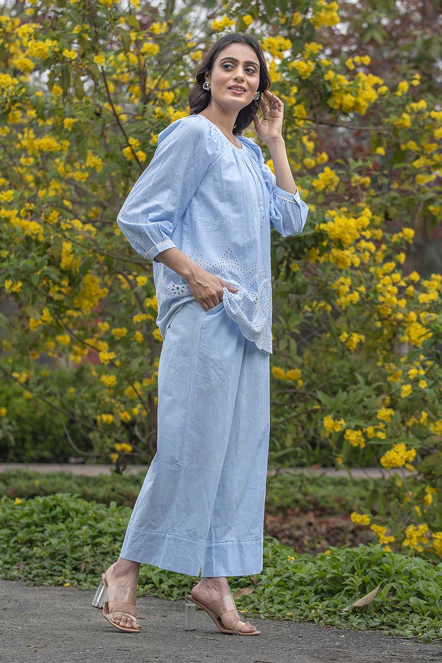 Blue Stripe Embroidered Co-Ord Set