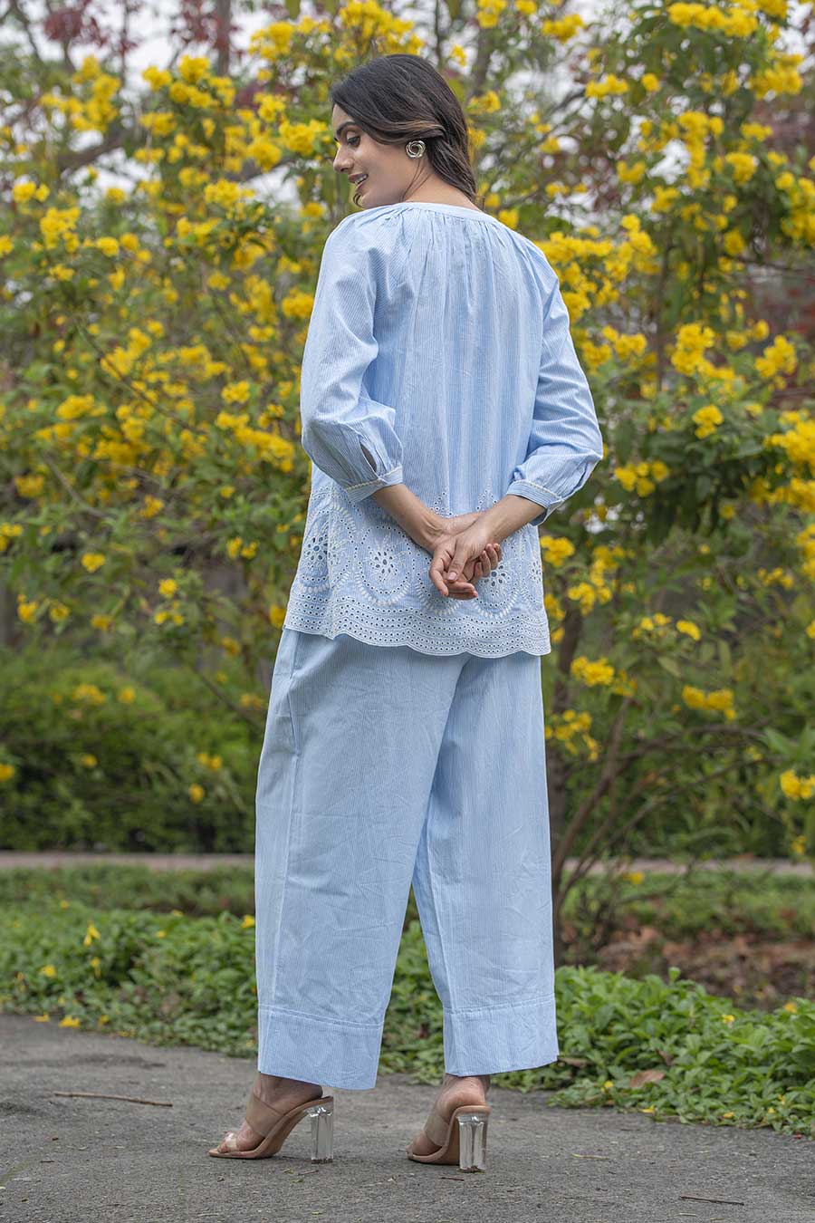 Blue Stripe Embroidered Co-Ord Set