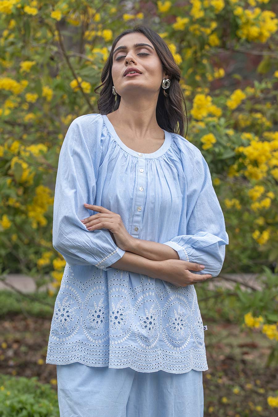 Blue Stripe Embroidered Co-Ord Set