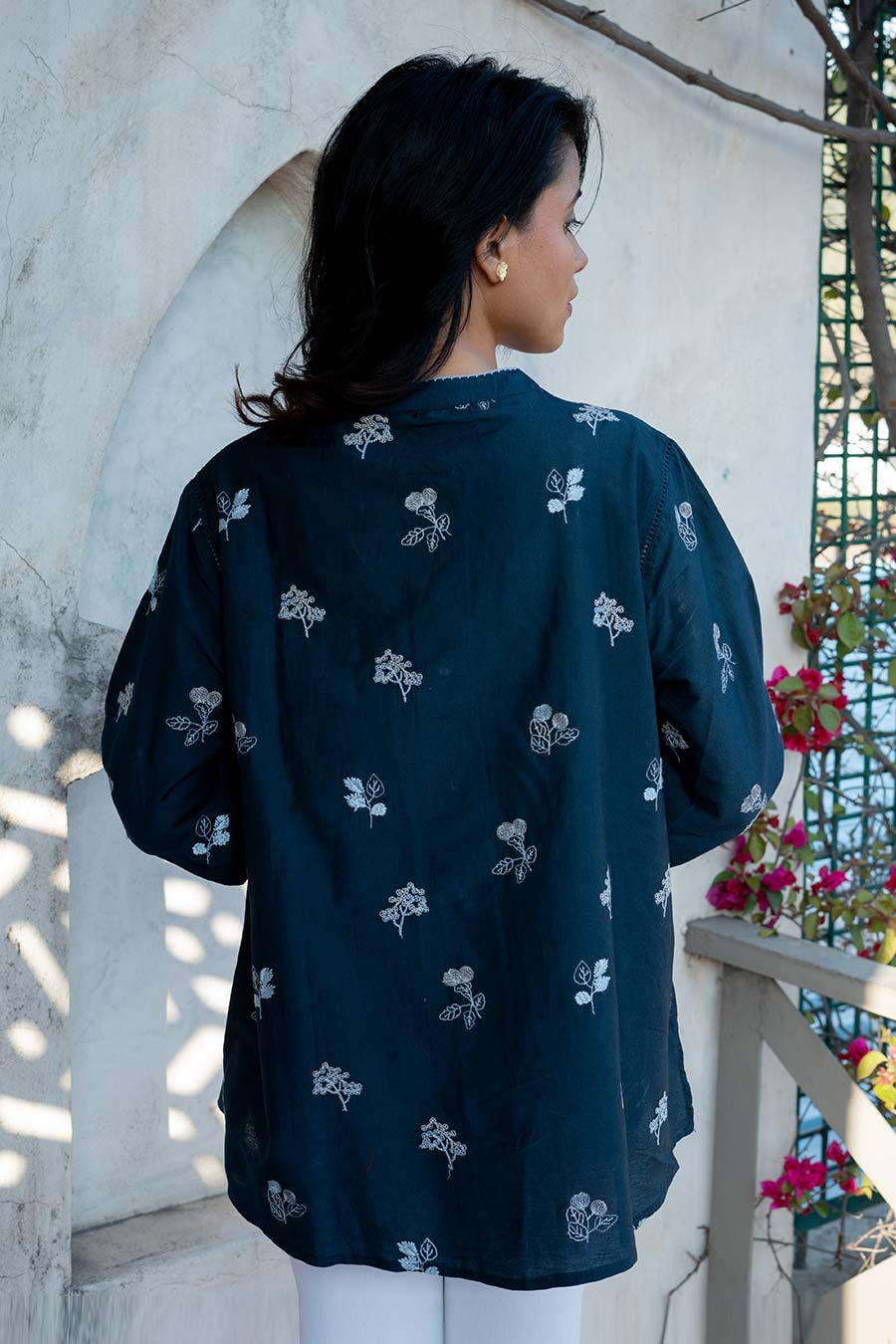Sienna Navy Blue Embroidered Shirt