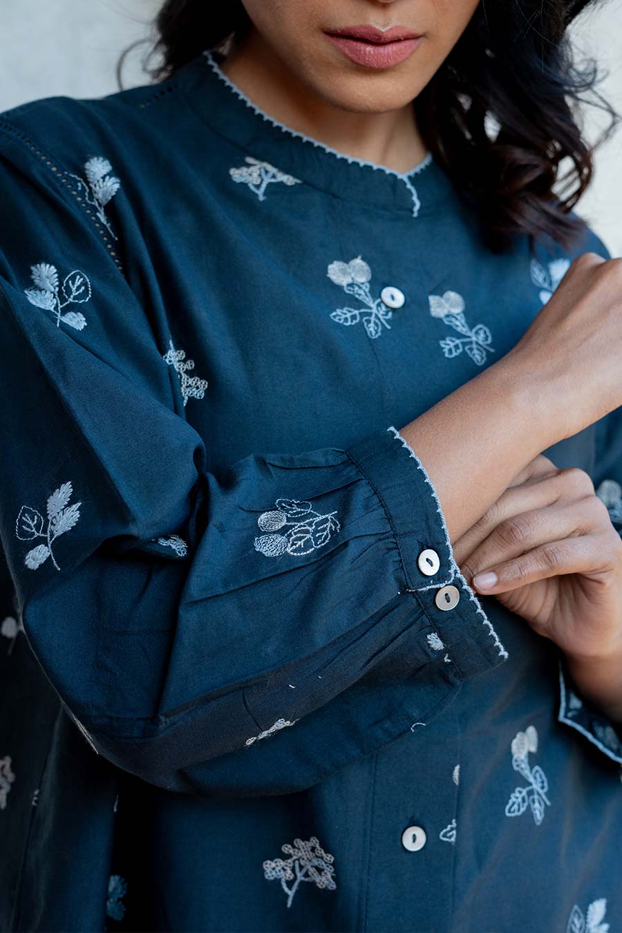 Sienna Navy Blue Embroidered Shirt