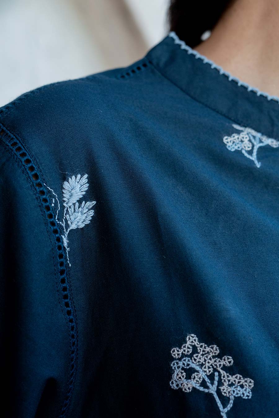 Sienna Navy Blue Embroidered Shirt