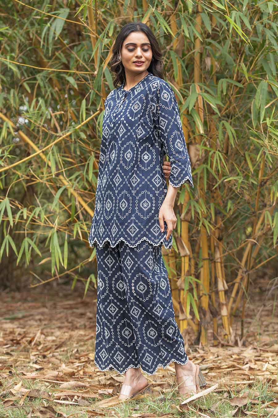 Navy Blue Cutwork Embroidered Co-Ord Set