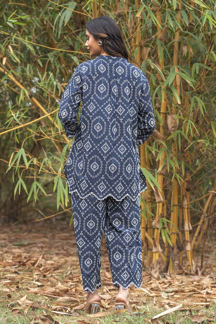 Navy Blue Cutwork Embroidered Co-Ord Set