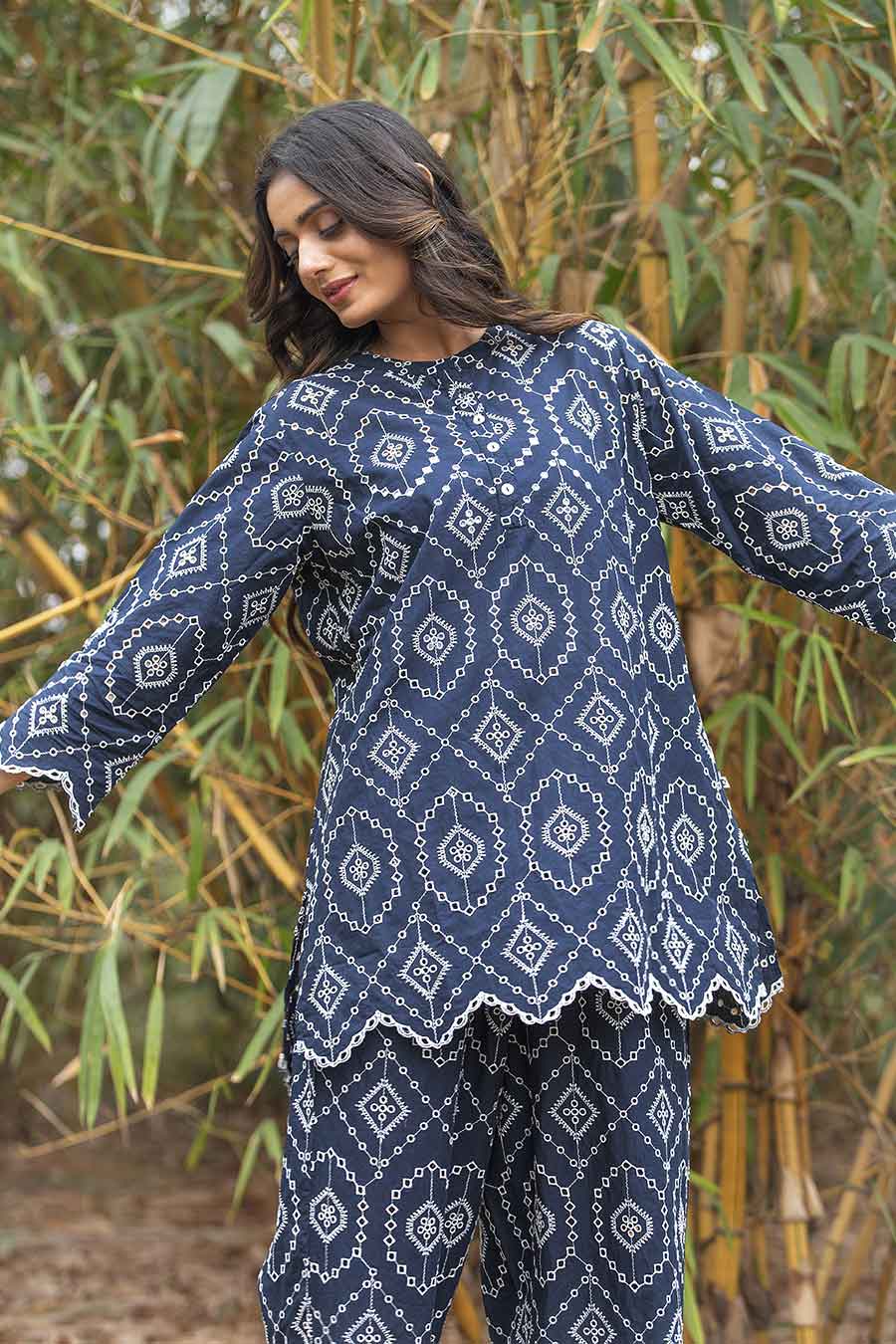 Navy Blue Cutwork Embroidered Co-Ord Set
