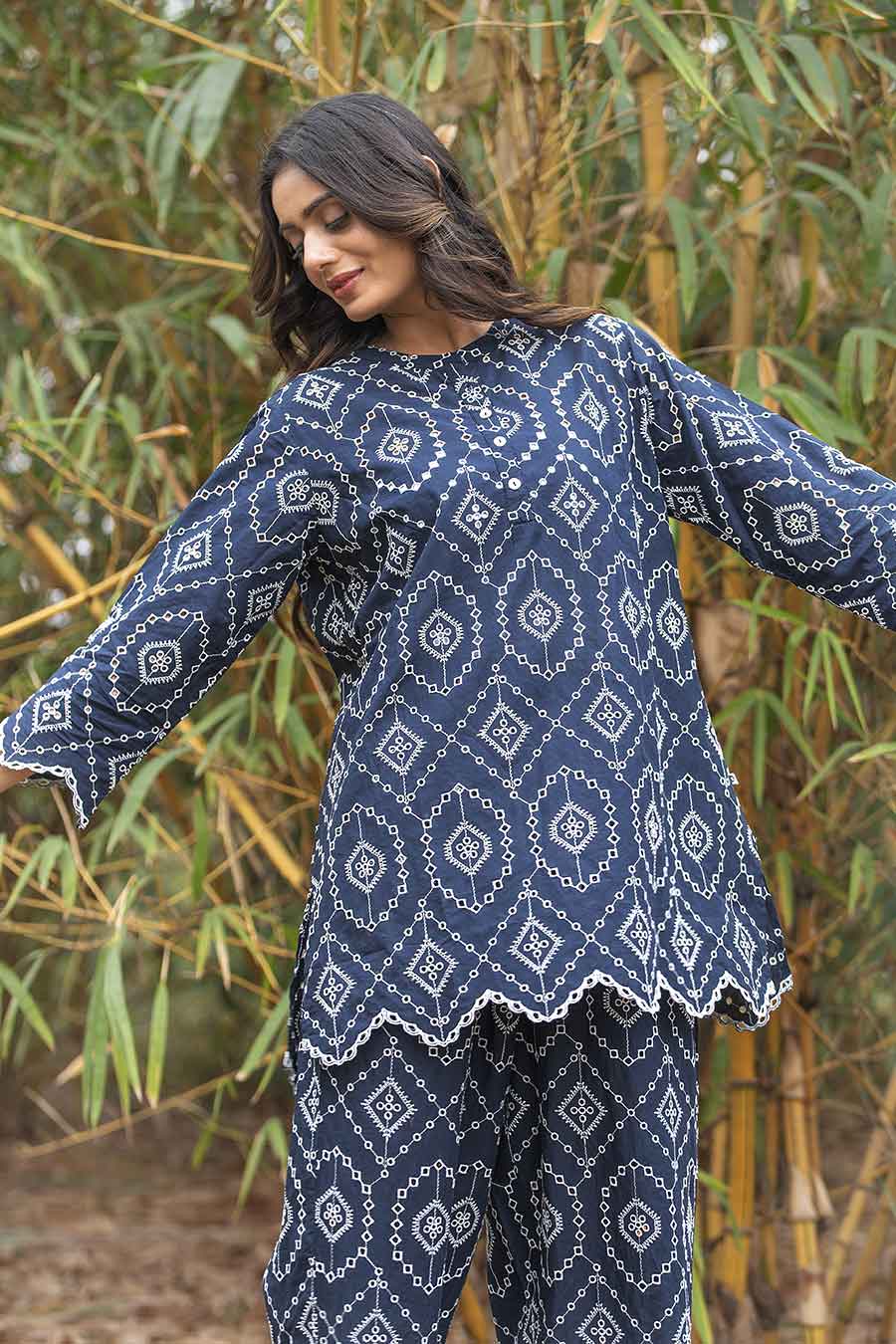 Mabel Navy Blue Cutwork Embroidered Top