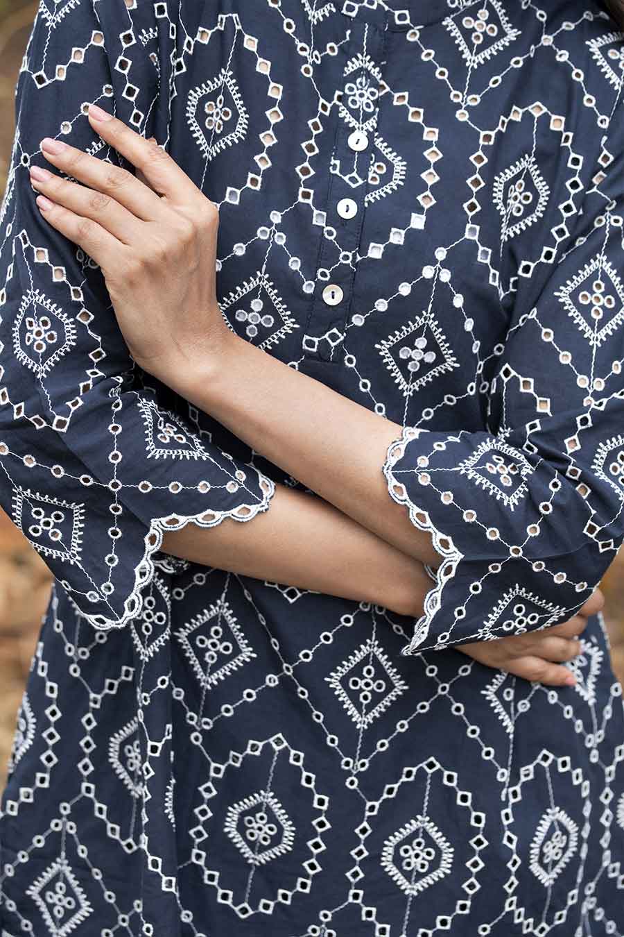 Mabel Navy Blue Cutwork Embroidered Top