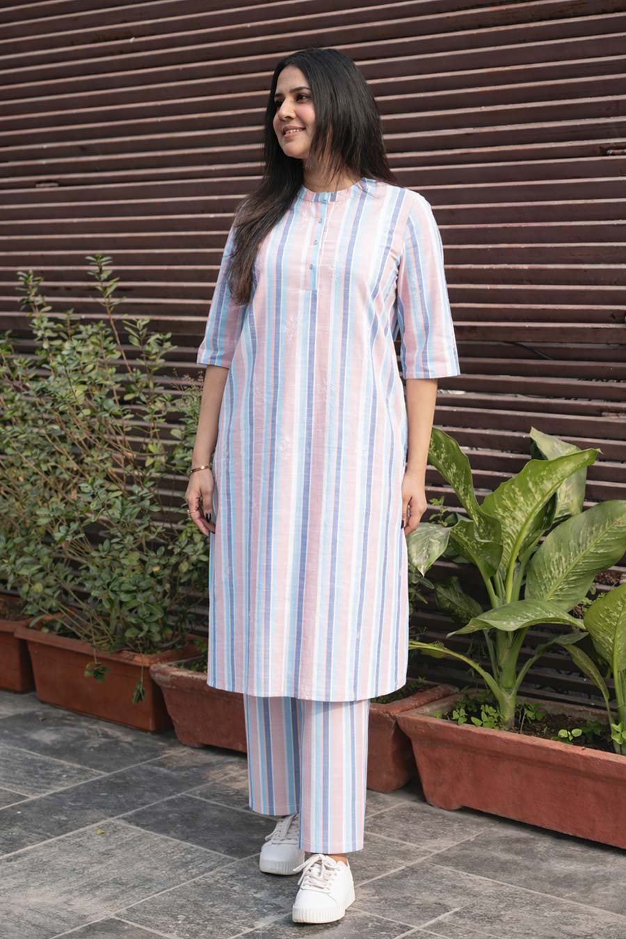 Multicolour Stripe Embroidered Co-Ord Set